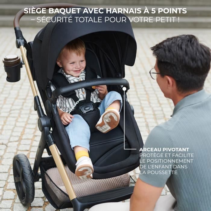 Kinderkraft MOOV2 AIR 3-in-1 Travel System, Suitable from Birth to 27 kg, Includes Mink PRO I-Size Car Seat, Black