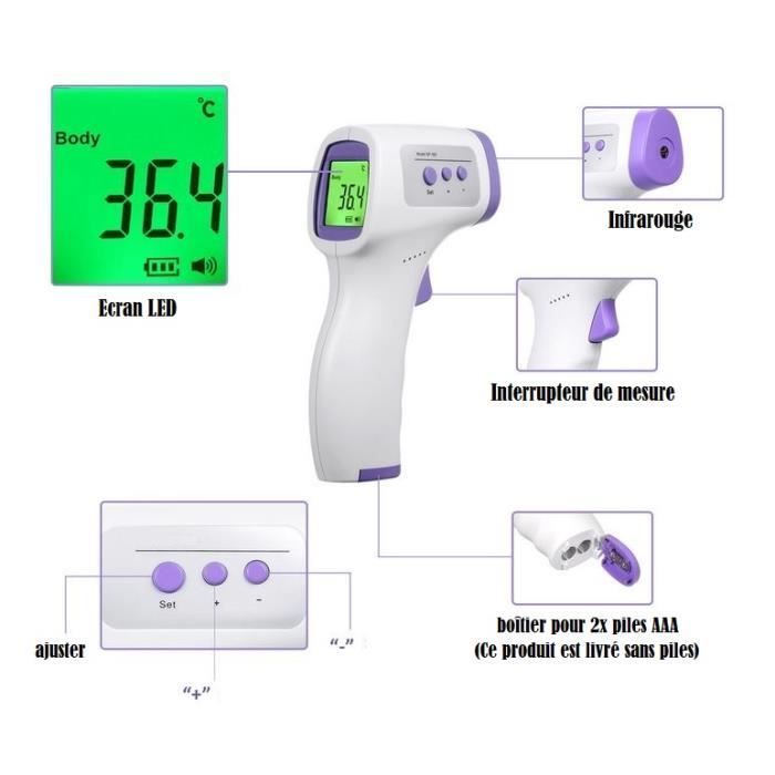 Thermomètre frontal digital infrarouge sans contact 3en1 mesures pour Surfaces la température des liquides bébés et adultes