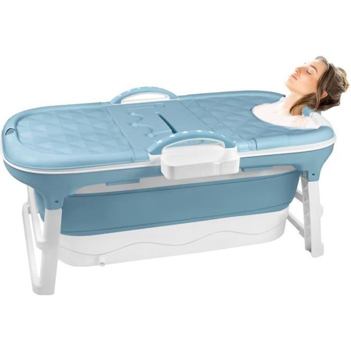 Bañera plegable XMTECH de 118x60x53cm, portátil, de plástico, independiente, plegable, con estante, para niños y adultos.