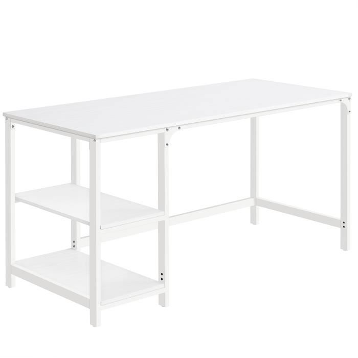 Bureau avec Rangement - VASAGLE - Poste de Travail - Cadre en Acier - Style Moderne - Blanc Érable