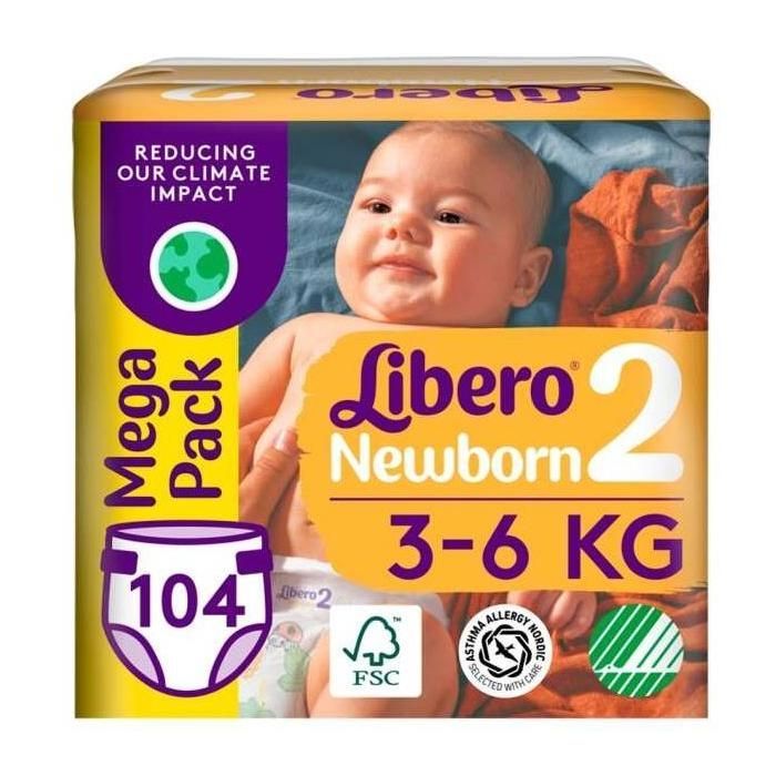 Libero Neonato 2 Mega Pack (104 pezzi) 3 - 6 kg