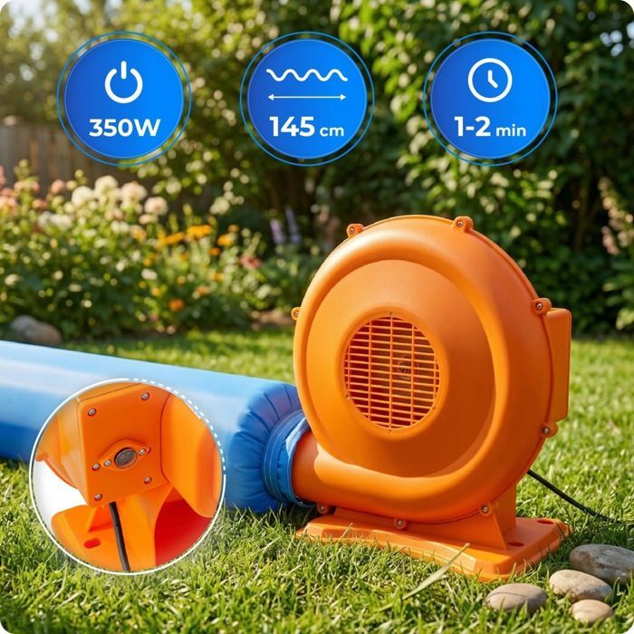 Area giochi gonfiabile KINDI con scivolo, canestro, soffiatore e castello da giardino per bambini