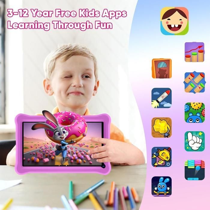 Tablet per bambini da 7 pollici, Android 11, 64 GB di ROM, schermo IPS HD 1280*800, controlli parentali, certificato Google Play Store.