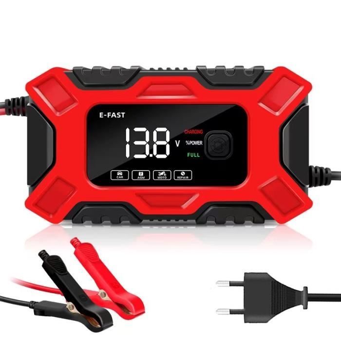 Cargador de batería inteligente para coche y motocicleta con pantalla táctil de 12 V, 6 A y 120 Ah