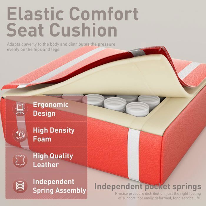 ECOFURNIX Fauteuil de Bureau Massant, Fauteuil Gaming Réglable avec Coussin de Massage Lombaire et Repose-Pieds, Rouge et Blanc