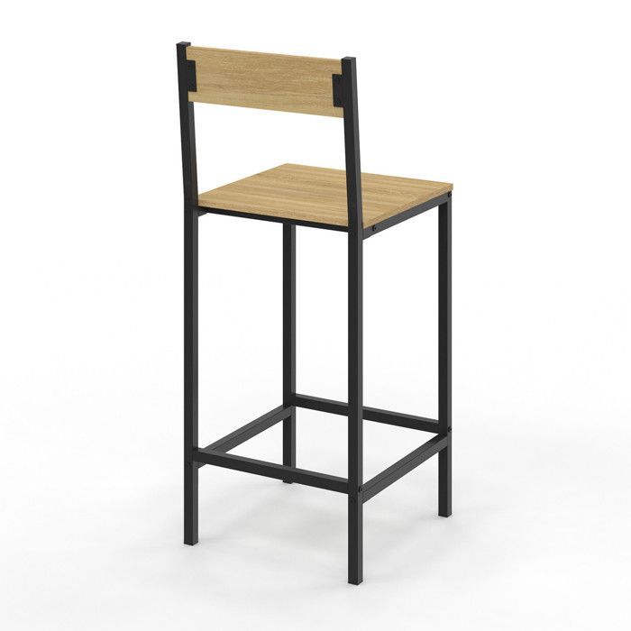 IDMARKET Lot de 2 tabourets de bar DETROIT avec dossier chaise de cuisine design industriel