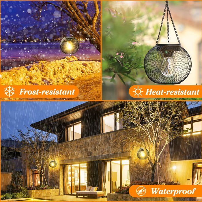 Outdoor Solar Lantern IP65 - 2 Hanging Metal Lights - Garden, Courtyard, Balcony - Energy Efficient Decoration A+++