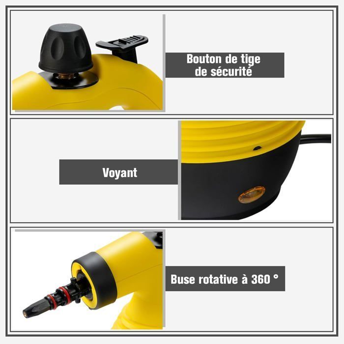 Nettoyeur Vapeur à Main Portable 900-1050W COSTWAY pour Punaises de Lit Réservoir d'Eau 350ML sous Pression 3 Bar Maison/Auto Jaune