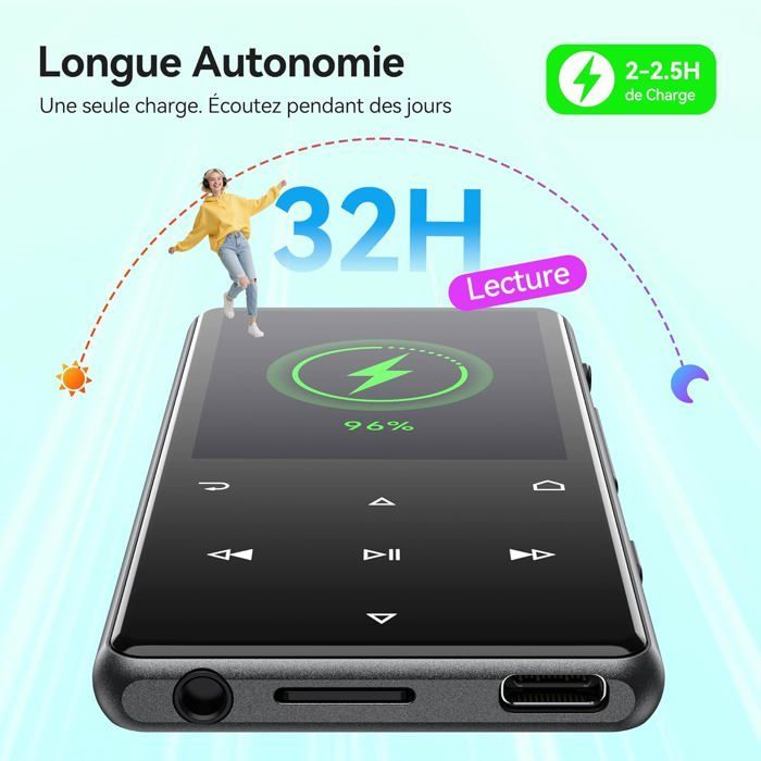 AGPTEK Lettore MP3 da 128 GB con Bluetooth 5.3, altoparlante, ampio schermo da 2,4