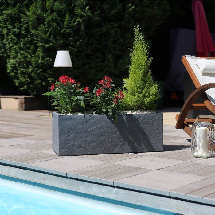 Balkonplantenbak - EDA - Volcania Up - 25 L - Binnen/Buiten - Steenlook - 59 x 19,5 x 22,8 cm - Antracietgrijs