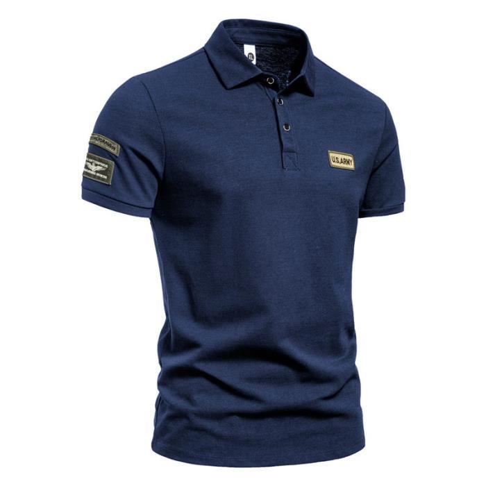 Polo de hombre INSFITY para primavera/verano - Bordado, manga corta - Azul marino - Corte regular