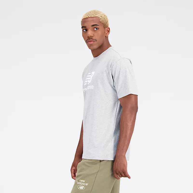 Tricou bărbătesc Essentials Stacked Logo din bumbac cu mânecă scurtă - GRI SPORTIV