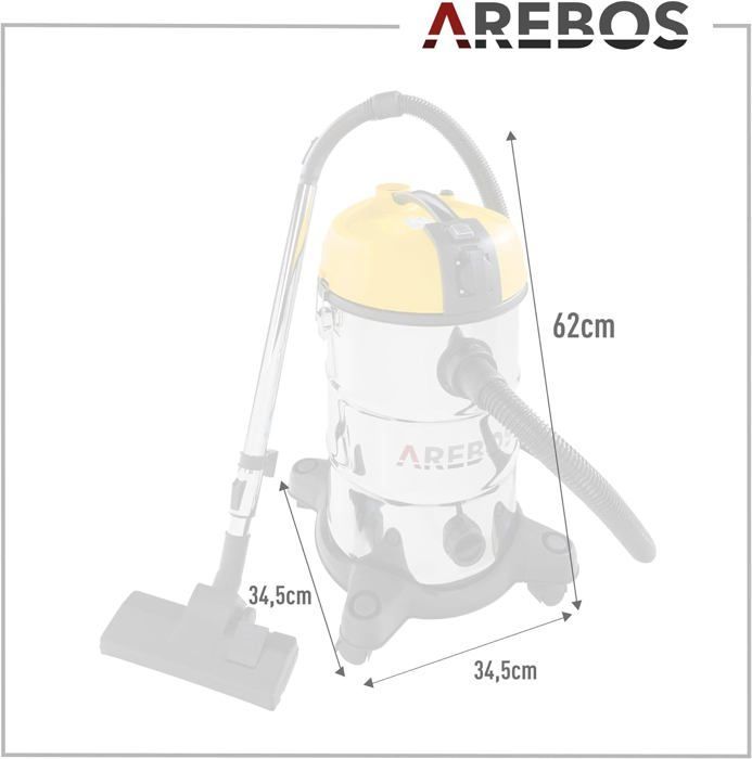 AREBOS Industrial Vacuum Cleaner | Wet and Dry Vacuum Cleaner | 5-in-1 | 1300W | 30L | Stainless Steel