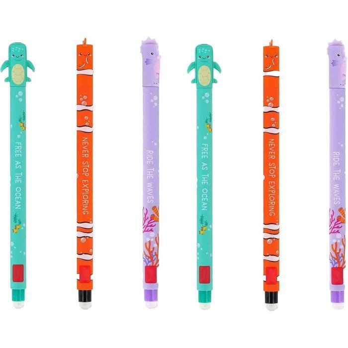 Stylos Gel Effaçables 6pcs Motifs Marins, Écriture Planning Cahier Scolaire