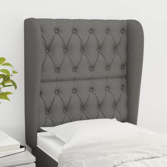 Cabecero - vidaXL - Gris oscuro - Tejido resistente - Altura regulable - Patas de madera