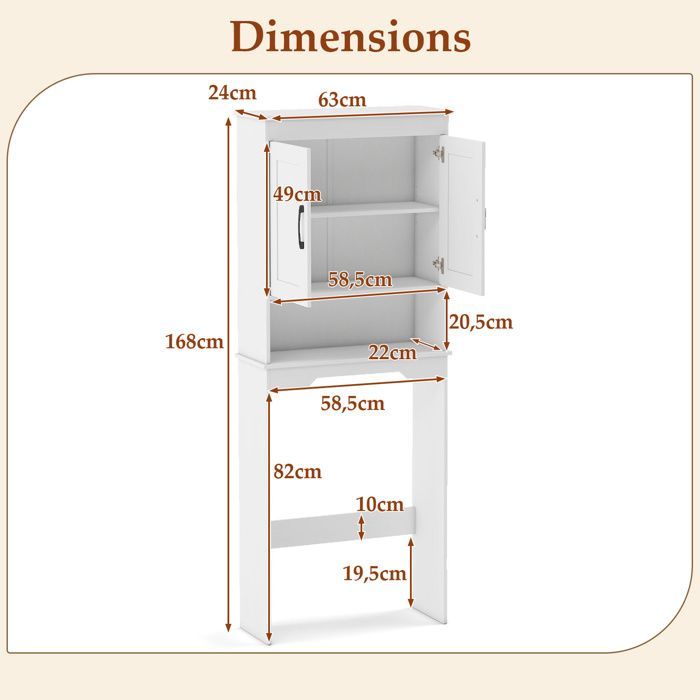COSTWAY Meuble WC au-Dessus des Toilettes avec 2 Portes, Étagère Réglable, Compartiments Ouvert pour Toilettes, Buanderie, Blanc
