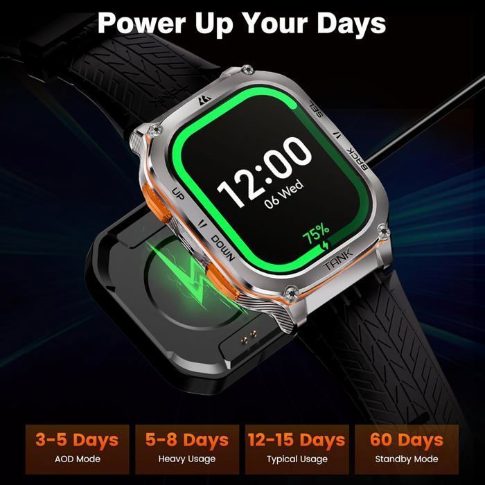 Relógio inteligente KOSPET M3 Ultra para homens, relógio esportivo com GPS, rastreador de atividades 5ATM 480mAh, compatível com Android, iOS, Samsung e iPhone, prata, 2 pulseiras.