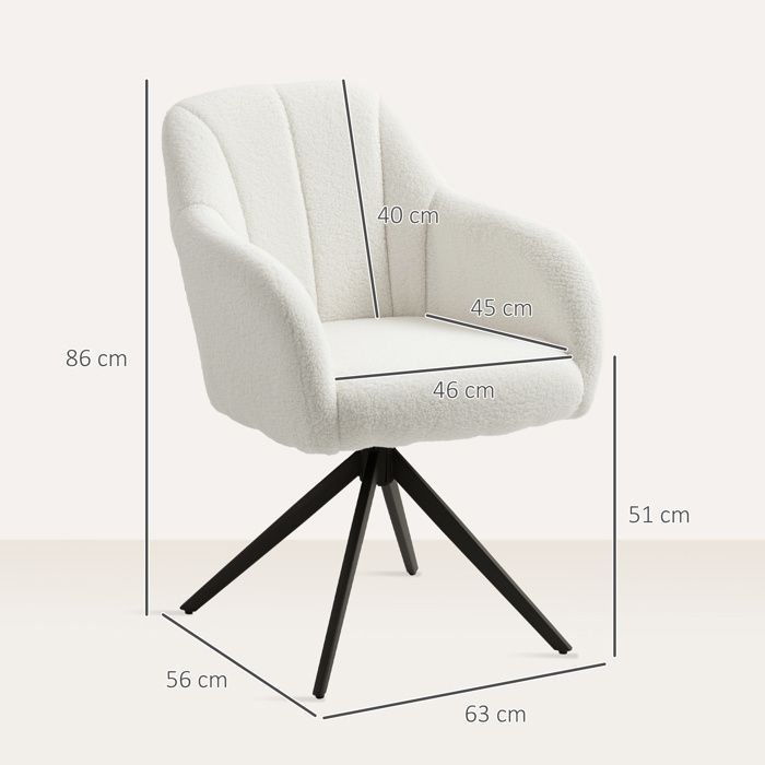 Fauteuil de salon - HOMCOM - pivotant - capitonné - grand confort - piètement en acier et tissu effet polaire teddy - blanc