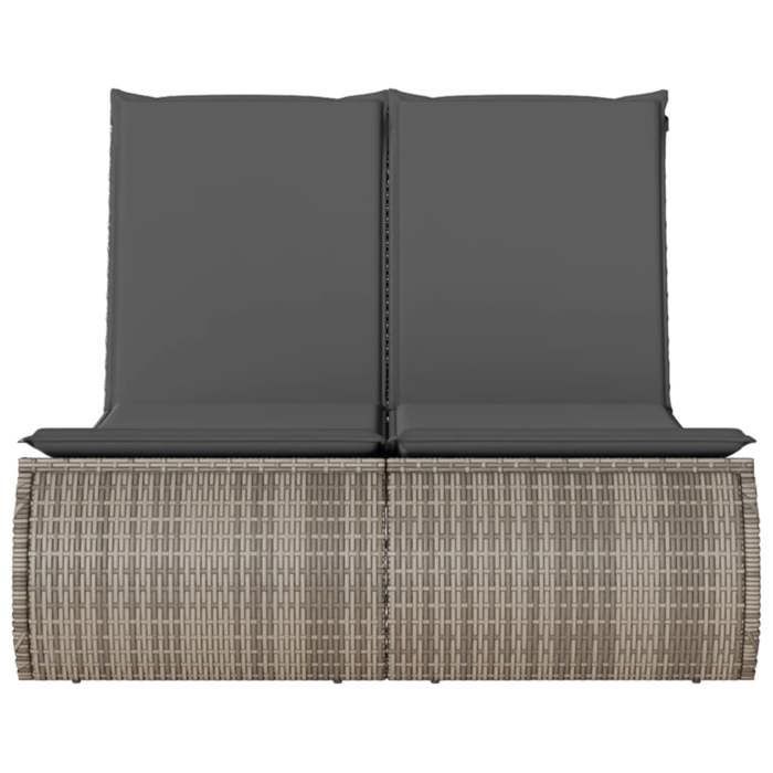vidaXL Chaise longue double avec coussins gris résine tressée, transat, lit de jour d'extérieur, lit de jour de jardin, lit 368092