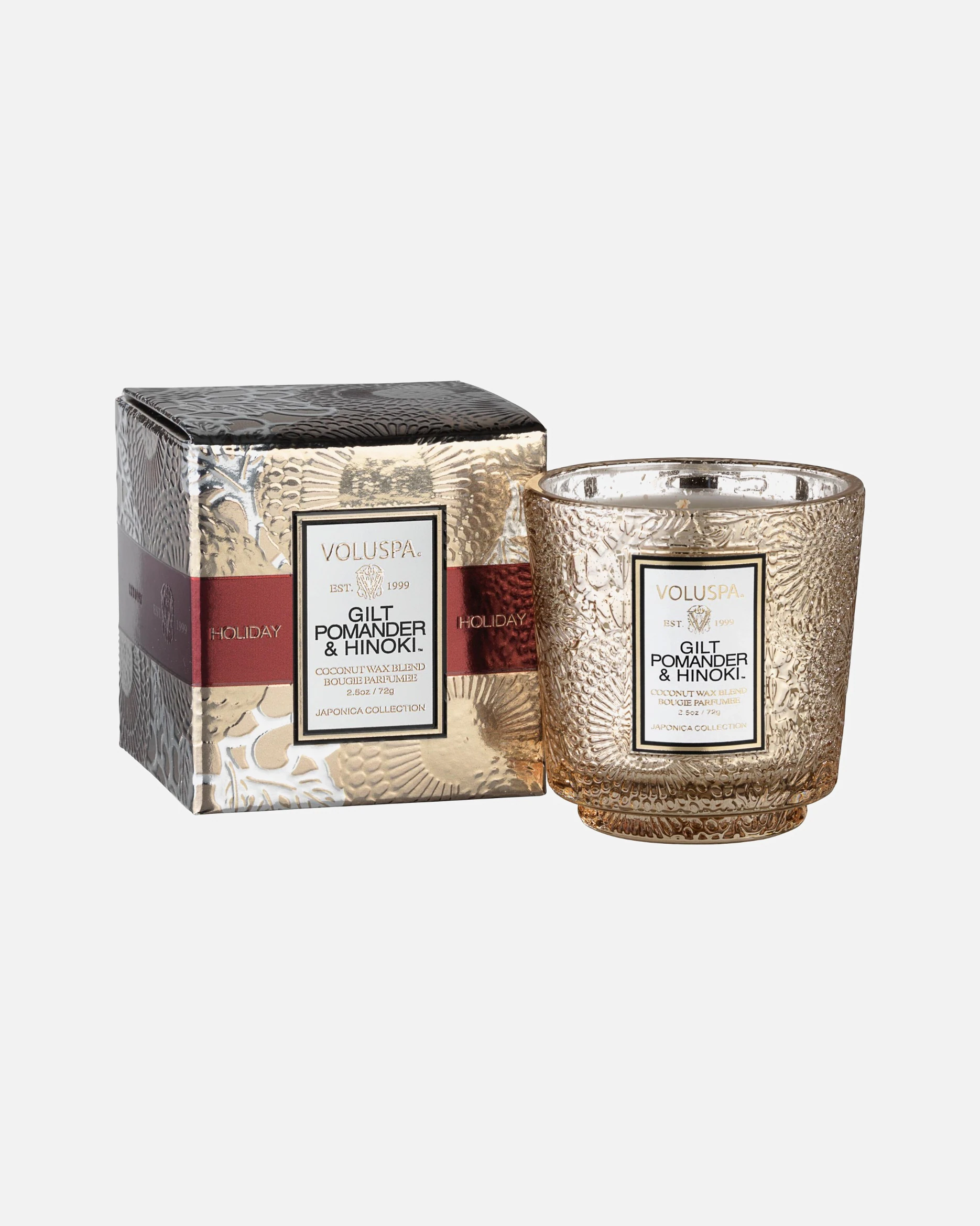 VOLUSPA Gilt Pomander & Hinoki Petite Pedestal Candle