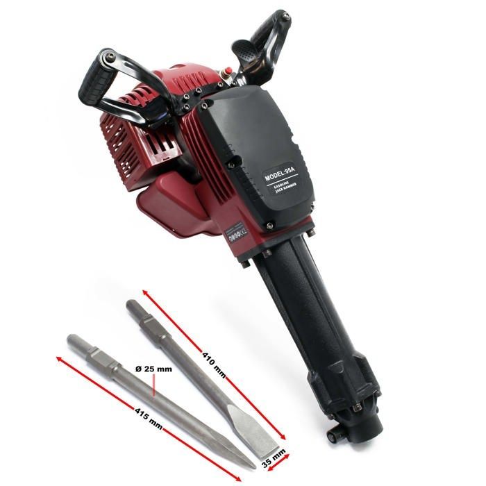 Wiltec Marteau de démolition 2,5 CV – 670 x 360 x 370 mm – 1500 tr/min – Avec burins et autres accessoires – pour Béton Pierre natur