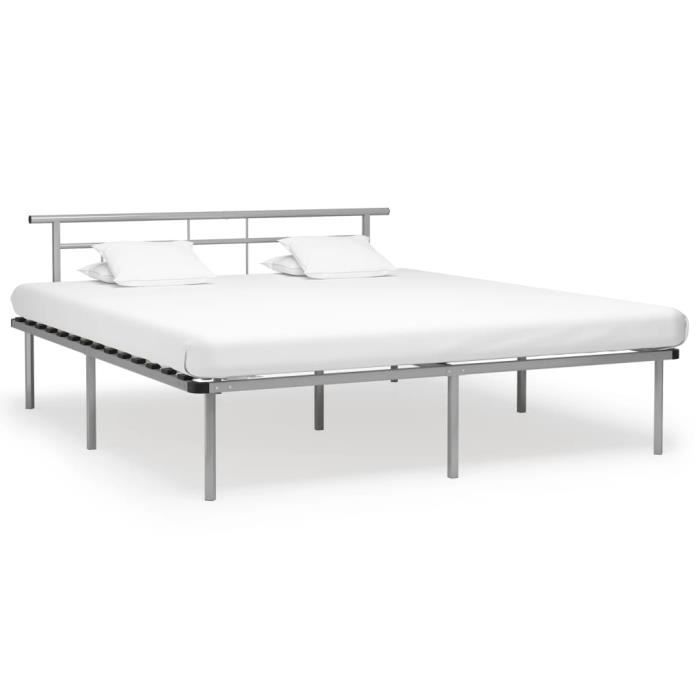 Elegante struttura letto per adulti 200 x 200 cm, in metallo grigio, peso 25,6 kg.