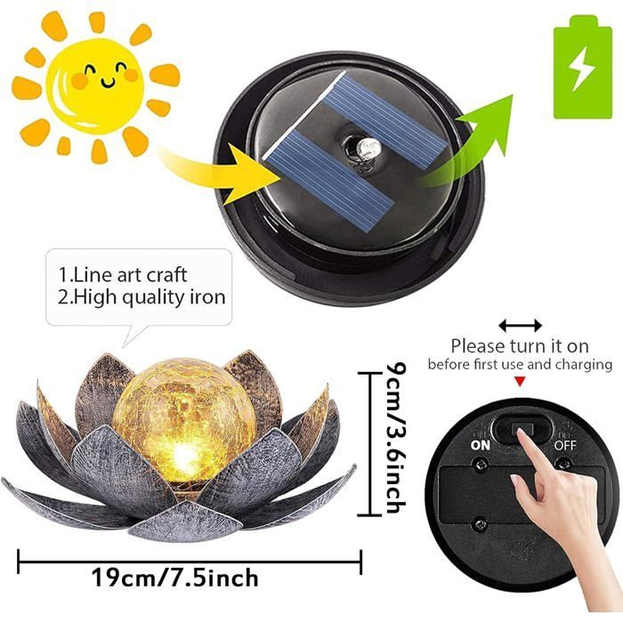 Solar-Außenleuchte SUTEO – Lotusblume – Warmweiß – IP44 wasserdicht – 28 x 28 x 12 cm – Solarbetrieben