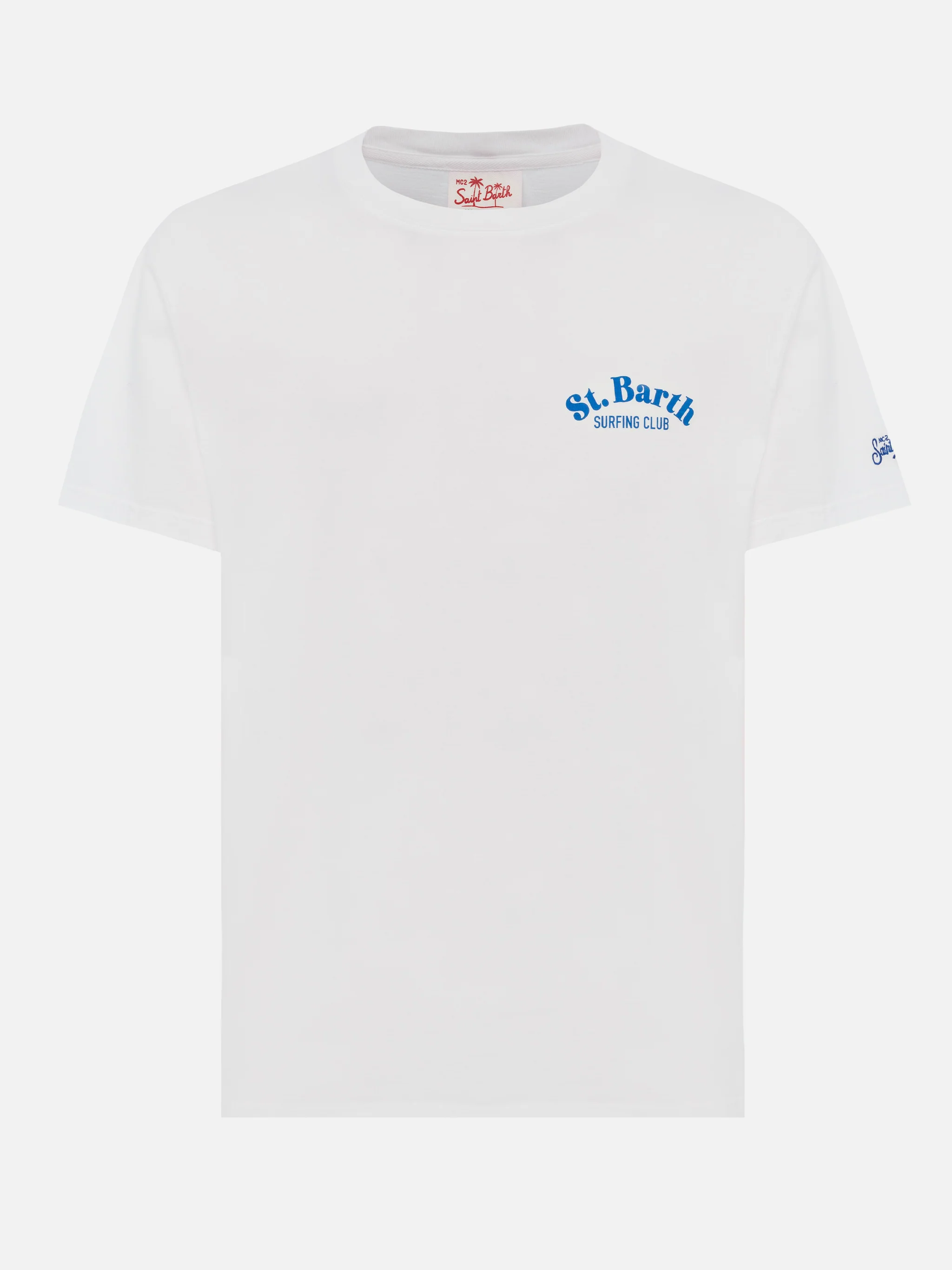 Heren T-shirt van gebroken wit katoen met St. Barth Hunting Wave-print.