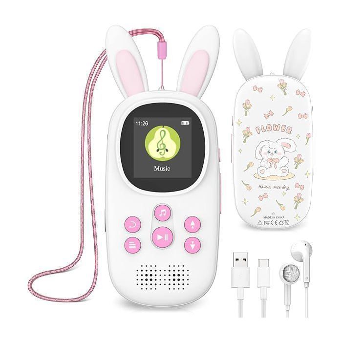 Lettore MP3 da 32 GB per bambini, con Bluetooth, lettore MP3 e MP4 con altoparlante, radio FM, registrazione, sveglia, etichetta