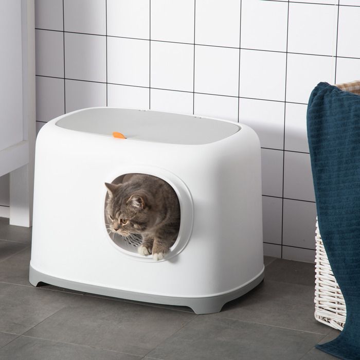 PawHut Katzentoilette – Geschlossene Streuschale mit Deckel und Schaufel – PP – 55 x 40 x 39 cm – Weiß