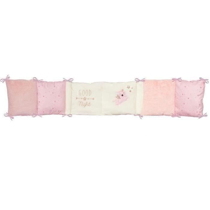 Protector de cuna DOMIVA Jolly - 100 % microfibra de poliéster - Ajustable - Blanco/Rosa - 30 x 180 cm