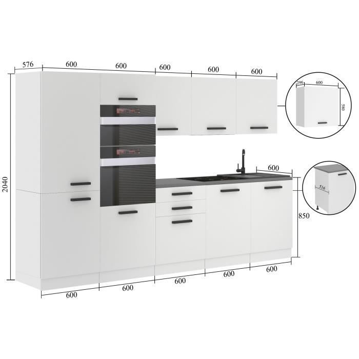 Belini Cuisine Equipee Complete GRACE Muebles de Cuisine Complets - 300 cm.  Avec Plan de Travail, blanc très brillant