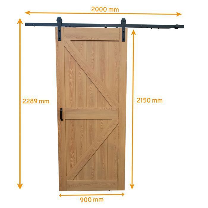 Schulte wooden sliding door, 90x215 cm, solid interior door, oak barn door, oak, black opening system