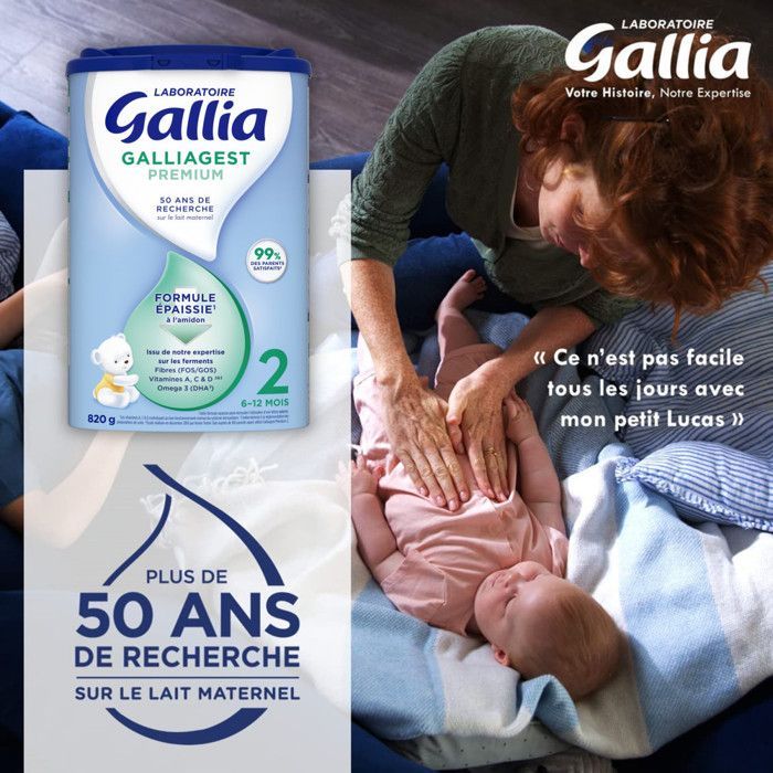 caixas de leite em pó Galliagest Premium 2 (3 x 820 g) - Gallia para bebês de 6 a 12 meses