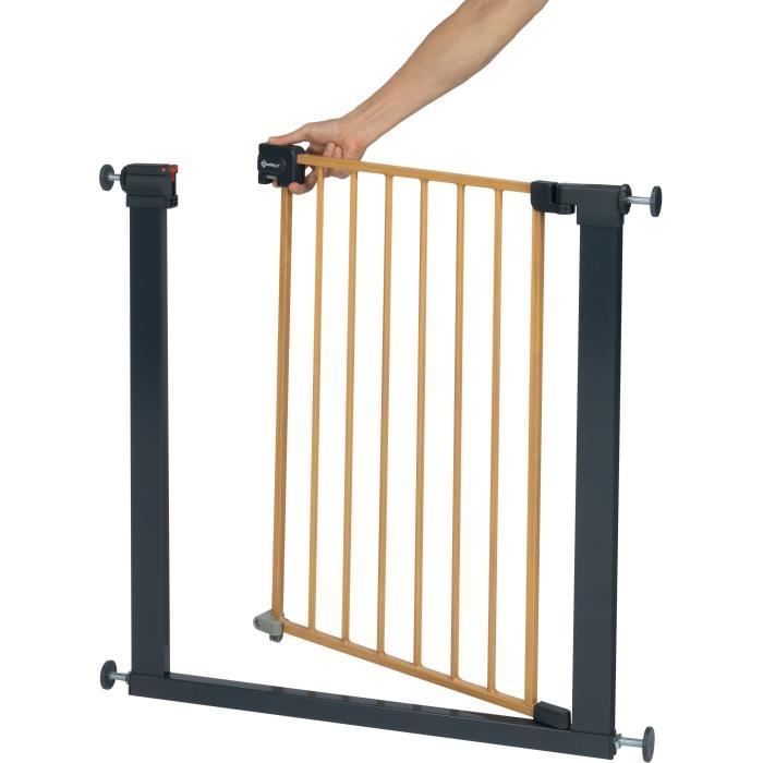 SAFETY 1st Barrière de sécurité enfant Easy Close effet bois, 73-80 cm - pression, sans vis ni perçage - (max. 136 cm)