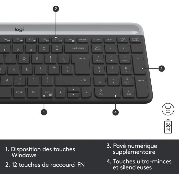 Combo de teclado y ratón inalámbricos Logitech MK470 Slim - Silencioso - AZERTY - Negro