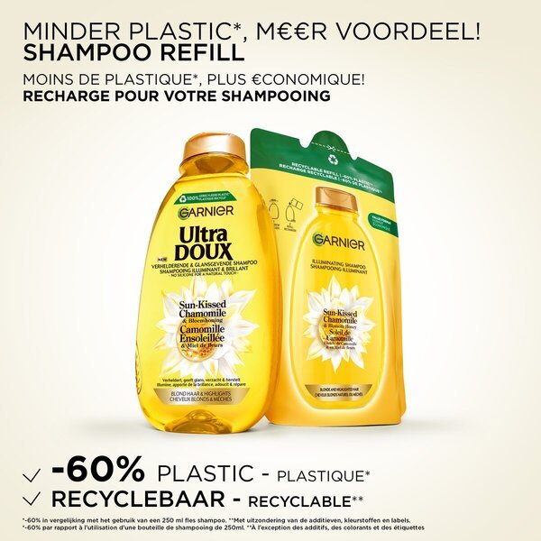Garnier Ultra Doux Sun-Kissed Chamomile & Bloomenhoning šampūno papildymas, 250 ml