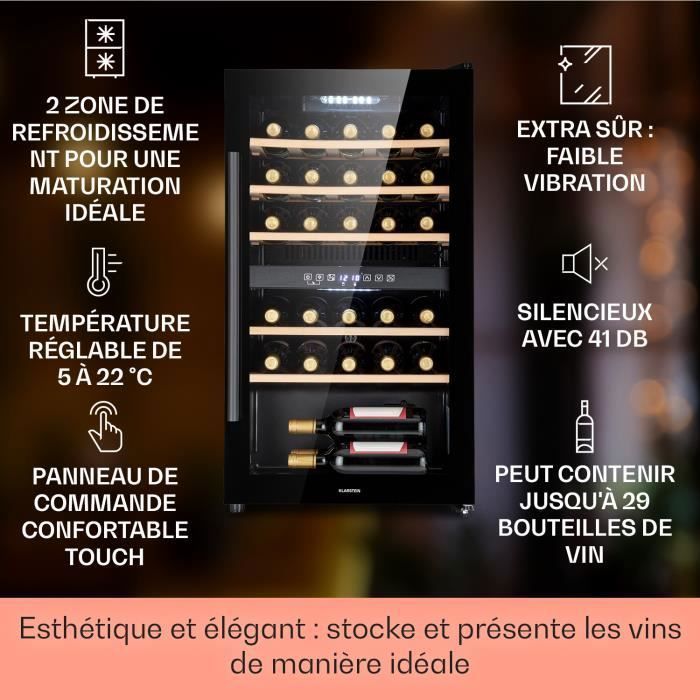 Wine cellar - Klarstein Barossa 29 Duo - 29 bottles - 80 L - 2 zones - 5 to 22 °C - LED - Black