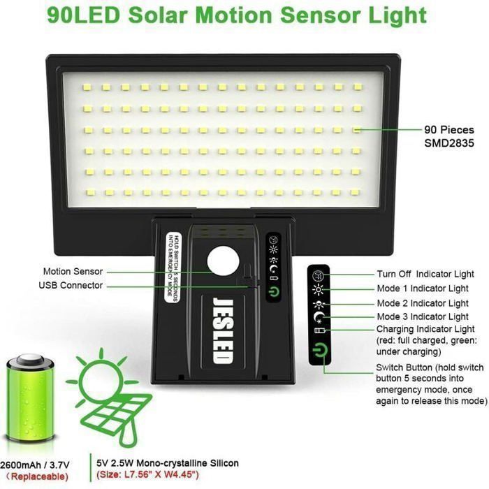 Buitenlamp op zonne-energie, 3000K, bewegingssensor, waterdicht, warm licht - inclusief afstandsbediening
