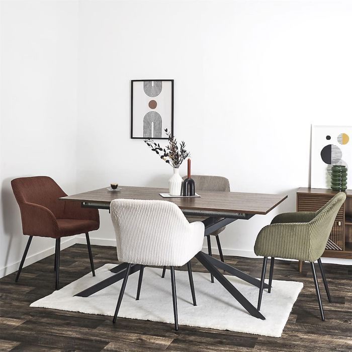 AMORY - Lot de 2 fauteuils de table en velours côtelé coloris taupe