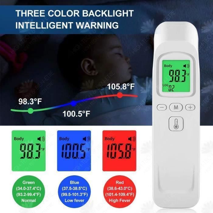 HTBE® Thermomètre frontal électronique portatif infrarouge Thermomètre électronique médical sans contact Thermomètre portatif