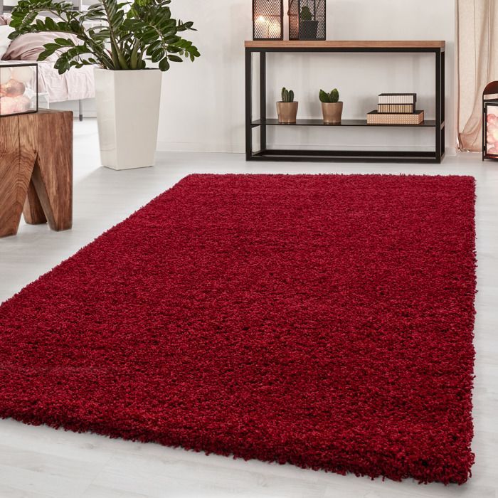 Tapis Salon, Uni Shaggy Moelleux, Chambre, Doux à Poils Longs, hauteur du poil 50 mm, Tapis Rouge, Tapis 60 x 110 cm
