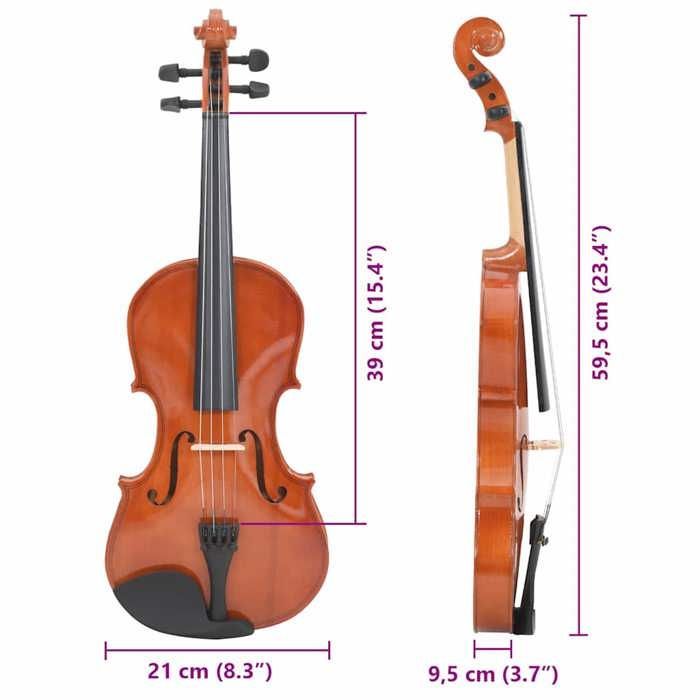 Juego de violín vidaXL con arco y mentonera, madera oscura, 4/4