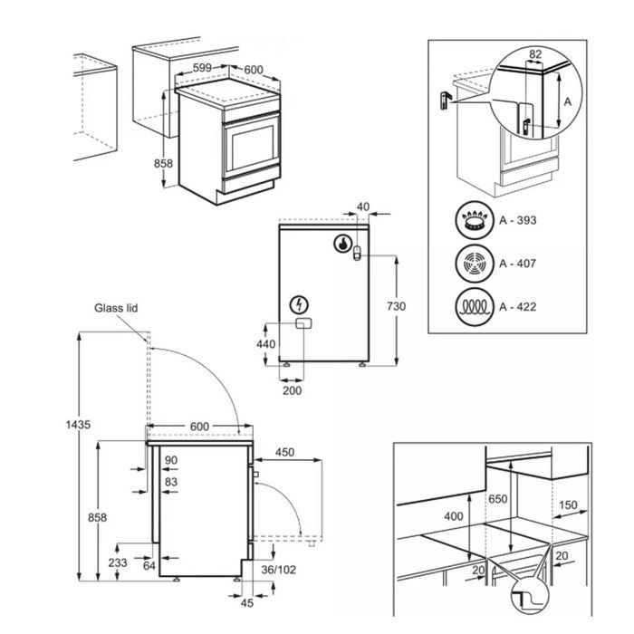 Electrolux 57L 4-Burner Gas Cooker, White - LKK620010W