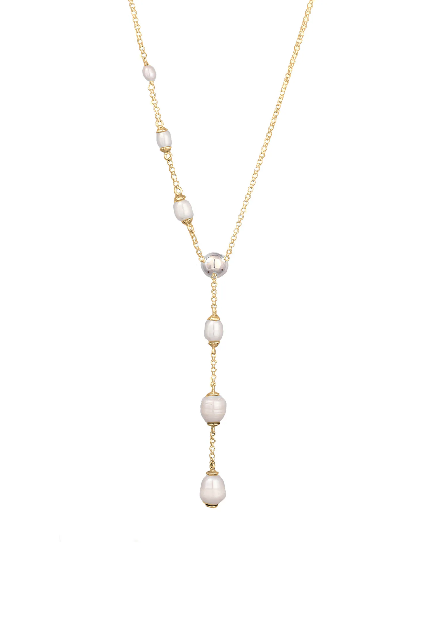 Elli Elli Collier en Y avec Perles Femmes Perles de Culture d'Eau Douce Blanc Argent Sterling 925 Plaqué Or Eté / Plage Or 45 cm