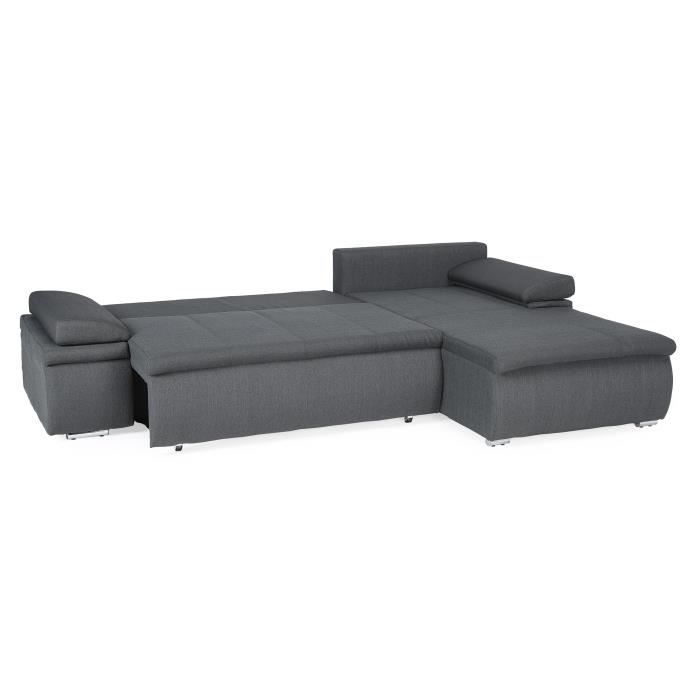Sofá cama esquinero reversible CELINA, 3 plazas + cajonera con almacenamiento - Tela gris - 274 x 184 cm (ancho x profundidad)