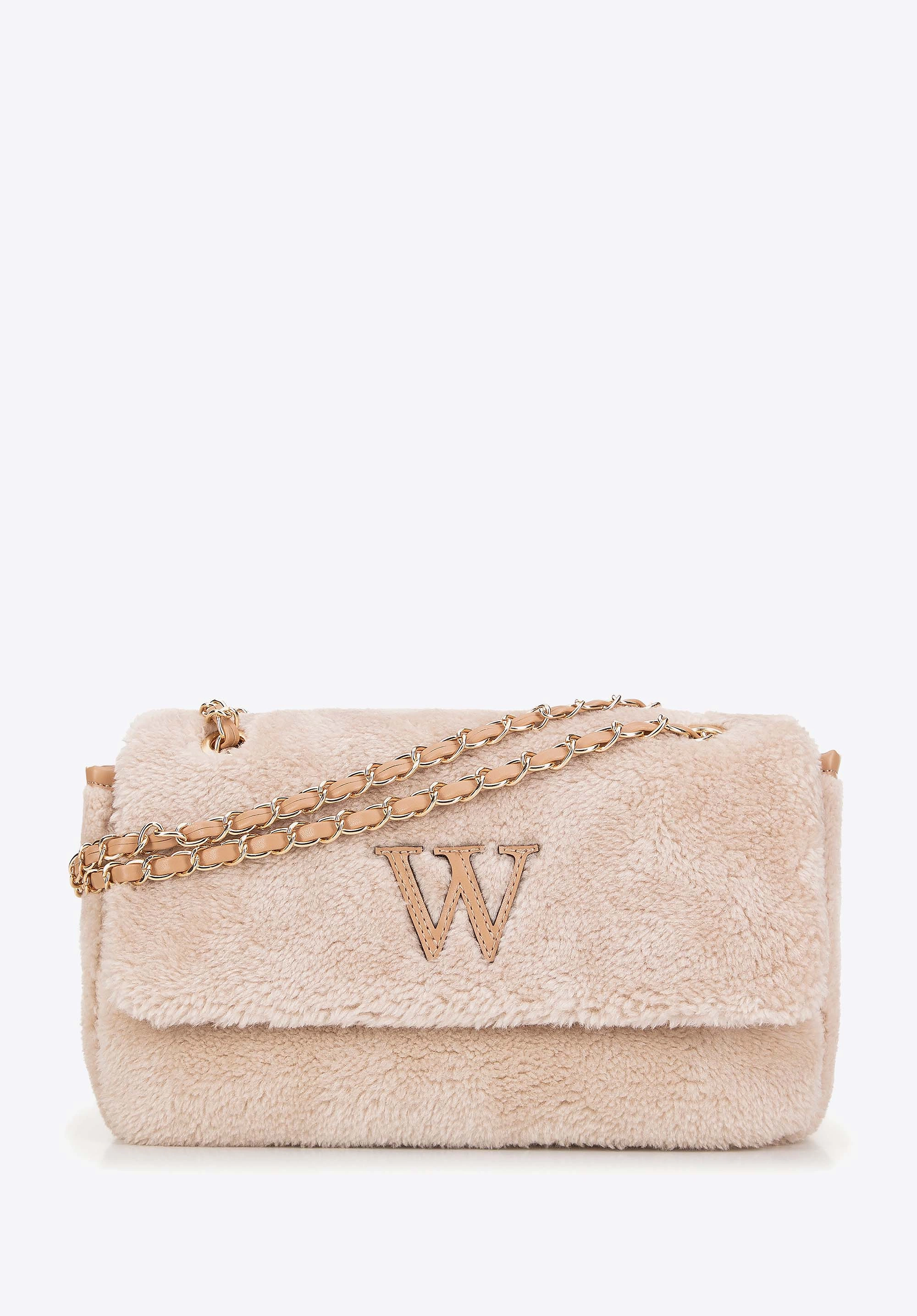 Damska torebka crossbody z futerkiem kremowa