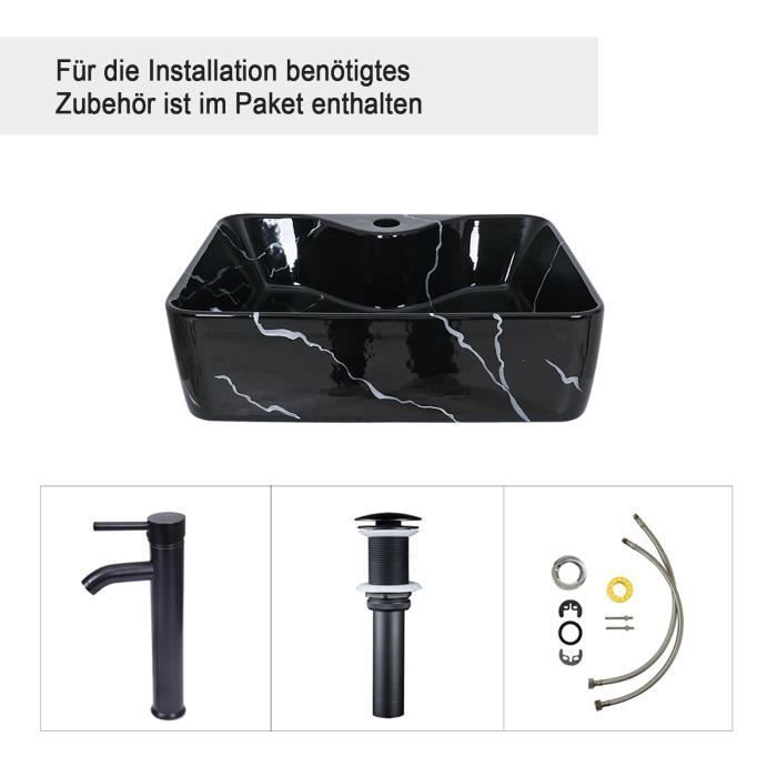 Lavabo cuadrado de encimera PULUOMIS - Negro - Grifo para lavabo y lavamanos - 38x48 cm