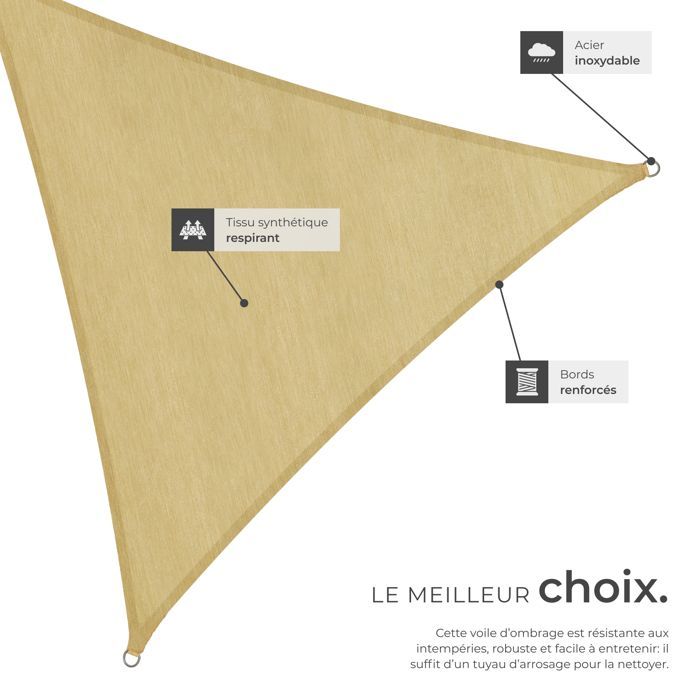Toile d'ombrage TECTAKE - Voile d'ombrage triangulaire en polyéthylène 4 x 4 x 4 m - Beige