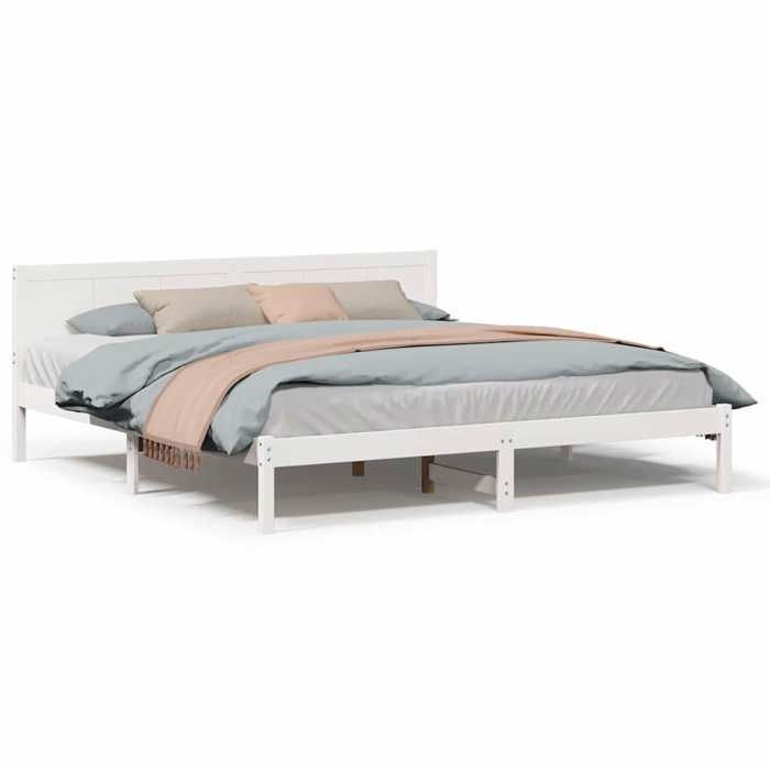 Cama doble CHIC para adultos - Estructura de cama blanca de 200 x 200 cm, madera maciza de pino #Sara33593